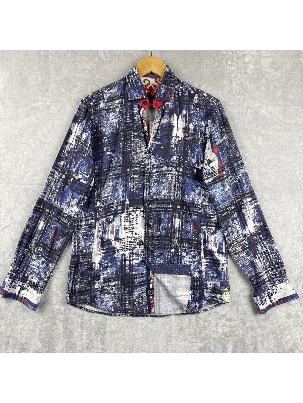 Au Noir Geometric Print Contrast Trim Button Up Shirt Men’s 2/M Business Causal